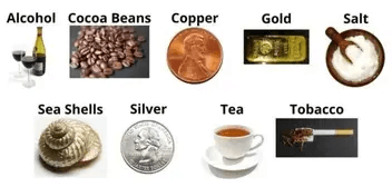 Commodity Money (Circa 3000 BCE) Items with intrinsic value, such as cattle, grains, and salt, were used as money. Metals like gold and silver became popular due to durability and divisibility. Example: In Mesopotamia, silver was used as a standard measure.
