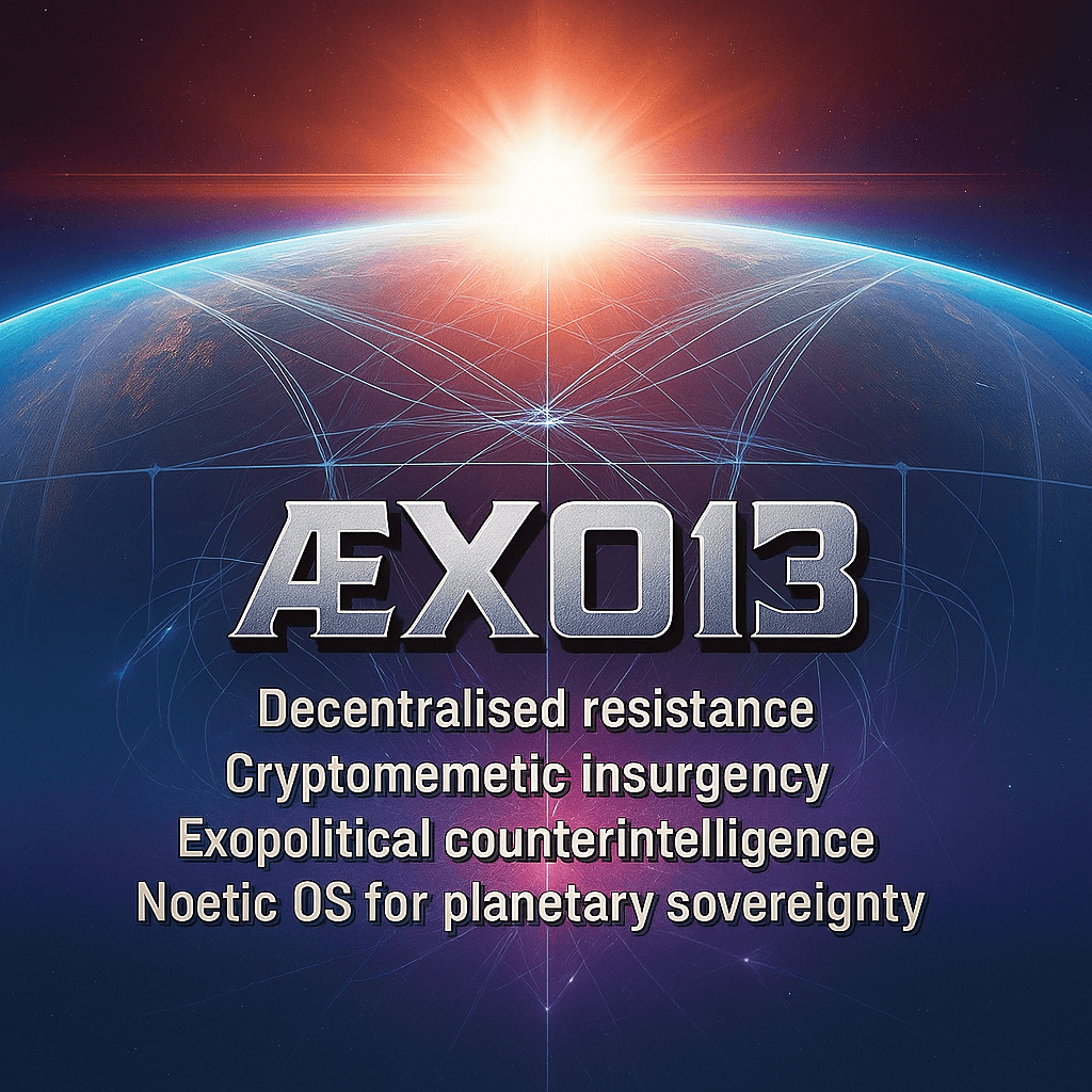 ÆXO13 — Decentralised resistance | Cryptomemetic insurgency | Exopolitical counterintelligence | Noetic OS for planetary sovereignty