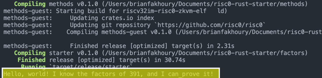 Console output of a zkVM program