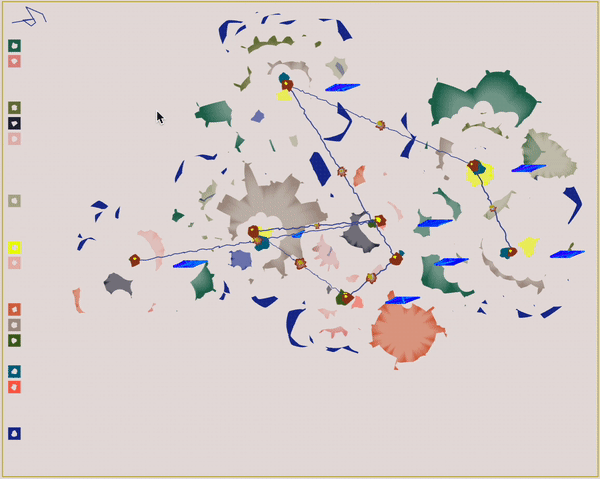 Color palettes and constellation lines are fixed, random at mint, explosions of color rearrange with each mouse click / touch screen - barely controlled chaos.