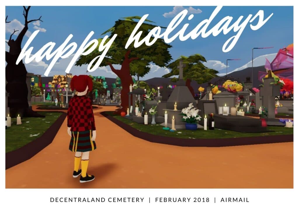 this is a photo of my avatar visiting the decentraland cemetery