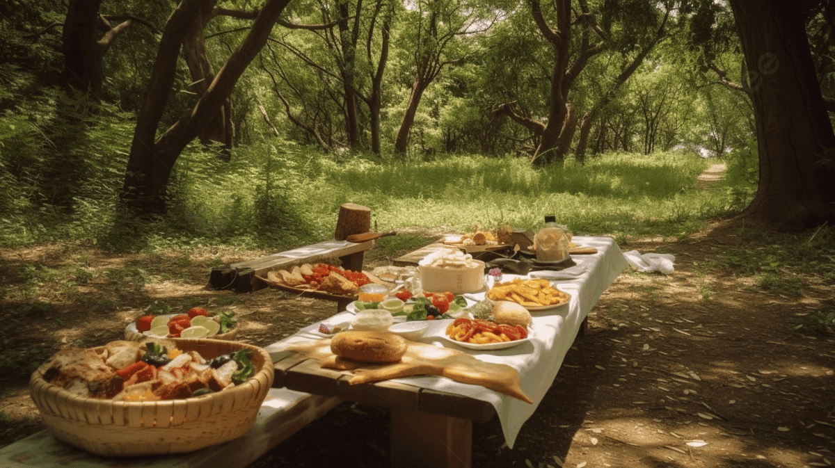 https://pngtree.com/freebackground/picnic-table-set-up-in-the-forest-with-a-wooden-bench-and-an-array-of-food_2456457.html