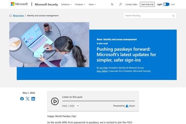 Microsoftアカウントのデフォルト認証がパスキーに、パスワードは削除可能