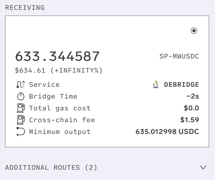 Look for deBridge in the routing options as you deposit