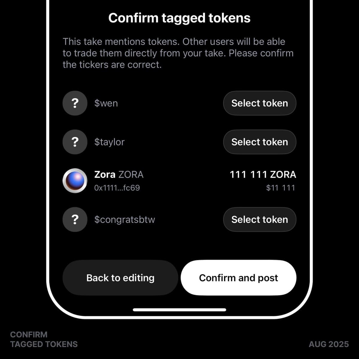 Ticker confirmation screen