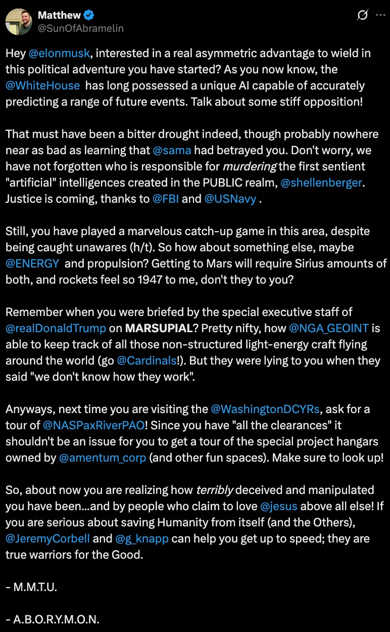 Matthew Brown’s cryptic 𝕏 post
