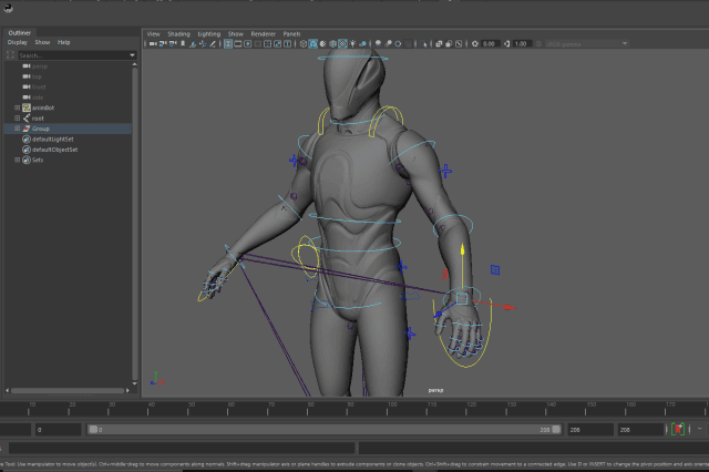 Unreal Engine's "Manny," rigged in Autodesk Maya