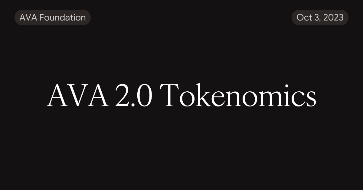 AVA 2.0 Tokenomics